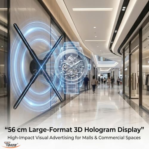 Image of TONZO 56 cm 3D Hologram Fan Display | 4 Blade LED Holographic Advertising Display with 672 LEDs, 2400 Pixel, Wi-Fi Bluetooth App Control, Wall Mount Display for Shop, Mall, Retail Promotion & Events