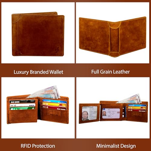 Men's RFID Blocking Genuine Distressed Hunter Leather Trifold Wallet Purse Credit Card Holder #11454