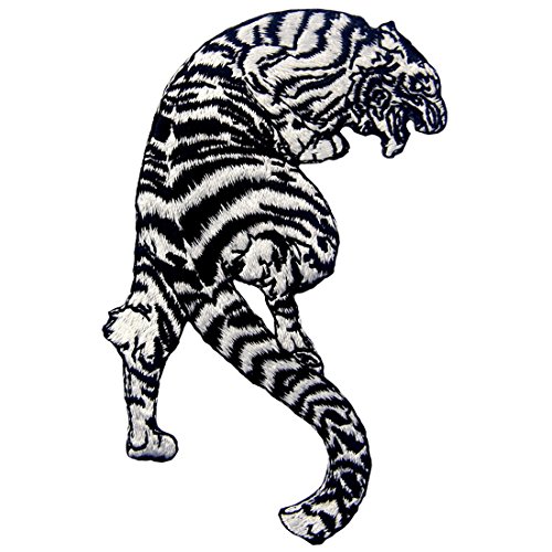 Patch brodé en forme de Le tigre blanc rayé rugissant, à coudre ou à coller avec fer à repasser