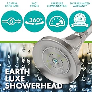 Niagara Conservation N3915BN Earth Luxe 3-Spray with 1.5 GPM 3.35-in. Wall Mount Adjustable Fixed Shower Head in Brushed Nickel, 1-Pack | Bathroom Shower Head Sprayer with Pressure Compensation