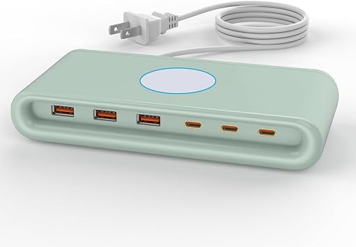USB Charging Station for Multiple Devices with 6-Ports Single-Port PD65W and PD20W, Charging hub for Multiple Devices, MacBook, Laptops, iPad Pro, iPhone and More, Charger Block Green