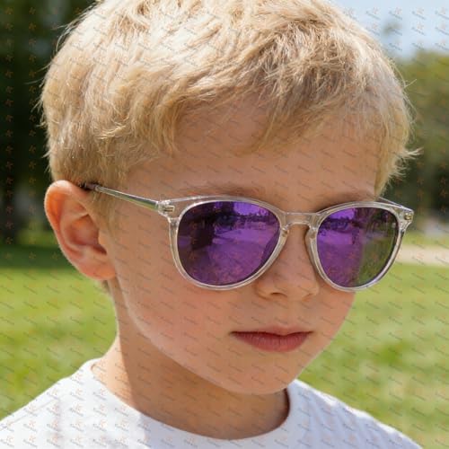 Kursan Polarized Kids Sunglasses for Girls Boys Mirrored Lens Vintage Sun Glasses Shades Age 3-9, 100% UV Protection (Clear/Clear Purple) — view 5