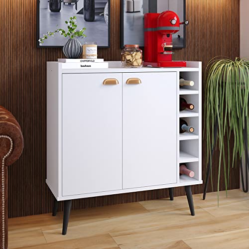 Genérico, Aparador Buffet Retrô Cantinho do Café com Adega Bar 2 Portas Puxador Concha Madero - Branco