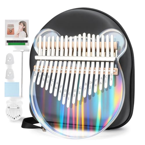 MUINS 17 Key Clear Acrylic Kalimba Thumb Piano for Beginners Adults and Kids Musical Therapy Gift with Tuning Hammer and EVA Case Stress Relief Instrument Crystal Sound like Wind Chimes(Bear)