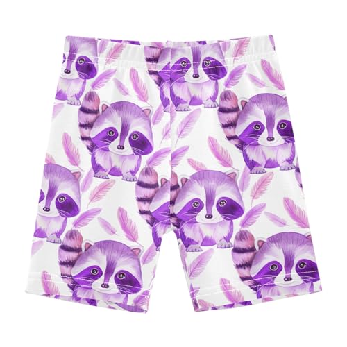 CHIFIGNO Pastellviolette süße Waschbär-Shorts für Mädchen, Fahrrad-Shorts, Unterkleid, Tanz-Shorts, Kinderkleidung, Süßer Waschbär in Pastellviolett, 116
