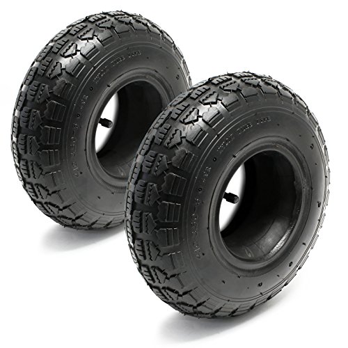 Wiltec Lot 2x Pneu 11x4.00-4 et 2x Chambre à air – Valve coudée – 294 x 294 x 80 mm – 4 PR – capacité de charge 130 kg – pour Tondeuse à gazon Tracteur à...