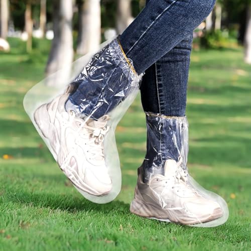 5 Paare Wasserdichte Regenschuh Abdeckungen mit Gummizug, Einweg Stiefelüberzieher für Männer und Frauen, Transparenter Überziehschuhe Wasserdichte Rutschfeste für Outdoor Camping