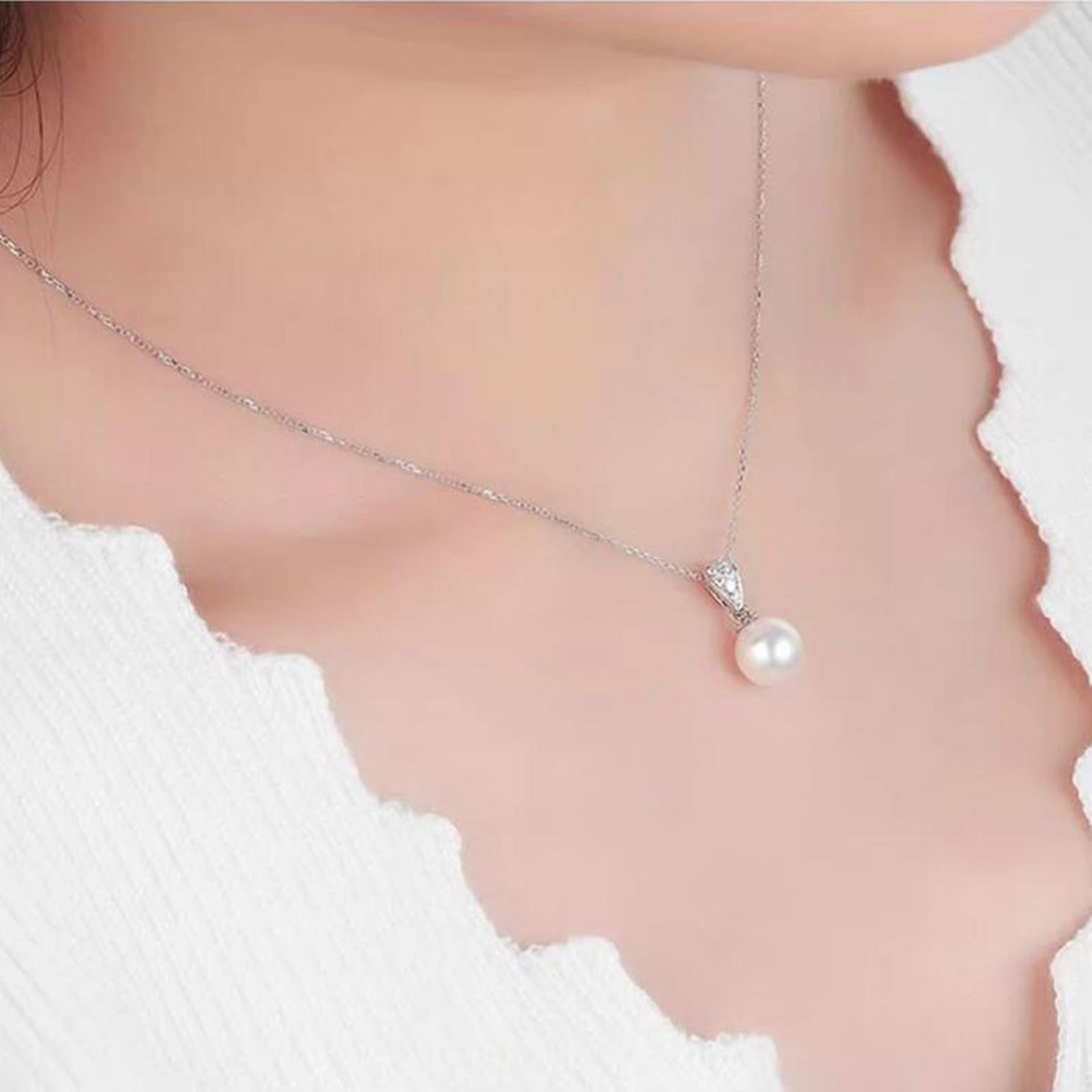 Pendentif pour femme en or blanc 9K/14K/18 carats/PT950 véritable bijou, perle blanche 7,5-8 mm Pendentif pour femme Chaîne ronde Collier femme Or Au750/585/375