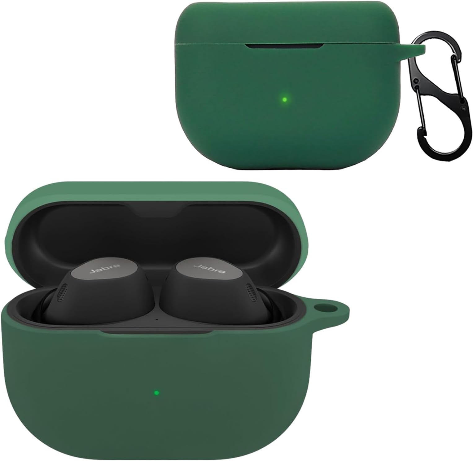 Silicone Case for Jabra Elite 10/Elite 8 Active, Ultra-thin Shock-Absorbing Wireless Earbuds Protective Case Lightweight Waterproof Anti-Lost Earphones Skin Cover with Keychain Hook, Green