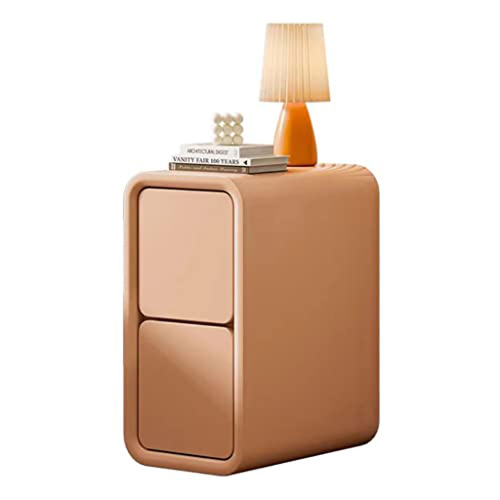 Solid Wood Ultra-Narrow Bedside Table with 2 Drawers - Modern Side Small Nightstand made of Microfiber Leather, Fully Wrapped Sofa Cabinet - Ideal Side Table for Bed - Space Saving
