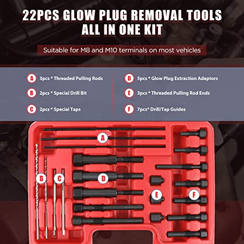 Glow Plug Removal Tool Kit - Angchun 22Pcs Automotive Replacement Fuel Glow Plug Kits For M8 M10 Glow Plug Electrodes Removal Extraction Plugs Tool Set Kit Small Engine Repair Tool #TOP1