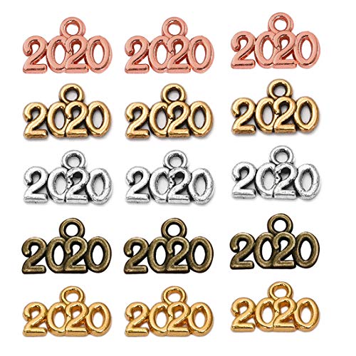 LANBEIDE 250 PCS 2020 Symbol Year Charms Bulk Mixed 5 Colors Numeral Charms Pendants for Jewelry Making and Crafting Graduation Necklace Bracelet Earrings