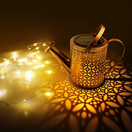 Solar Watering Can Lights Garden Decor, Solar Lights Outdoor Decor, Hanging Solar Lantern Decor For Yard Table Patio Porch Lawn, Metal Waterproof Solar Garden Lights Gift For Mom Women Birthday #TOP6