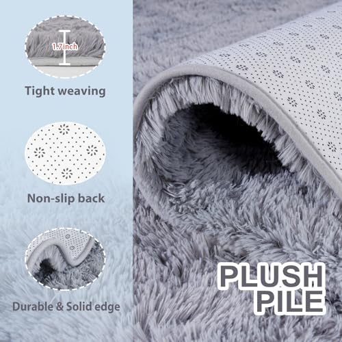 Grey Rugs for Bedroom Fluffy 3x5 ft Living Room Rug Non-Slip Area Rugs Shag Carpet for Nursery Kids Play Room Dorm Office Indoor Modern Plush Carpets Boys Light Gray
