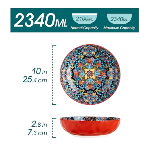 vancasso SIMI 2340 ml Salad Bowls Set of 2, Large Porcelain Serving Bowls, Microwave & Dishwasher Safe Mixing Bowl, Pasta Bowls, Soup Bowls for Kitchen and Dinner, Red and Orange - Image 3