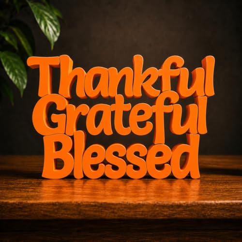 Image of Mad Masters Thankful Grateful Blessed Inspirational Desk Decor - Aesthetic Table, Shelf & Wall Showpiece for Home Office, Business. Vastu Friendly Gifting, Burnt Orange (20.3 x 12.5 x 2.5 cm)