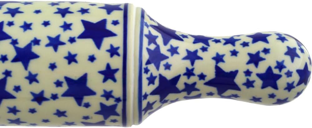 Polmedia Polish Pottery Rolling Pin - Starlight Pattern Handmade in Boleslawiec Poland by Ceramika Artystyczna + Certificate of Authenticity