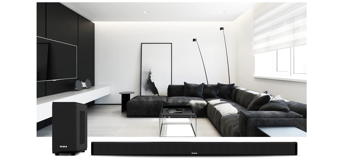 Tesla PrimeSound HQ-880 - Soundbar moderna con subwoofer per bassi profondi, potenza musicale totale 200 W, Bluetooth, scheda SD, ingresso USB