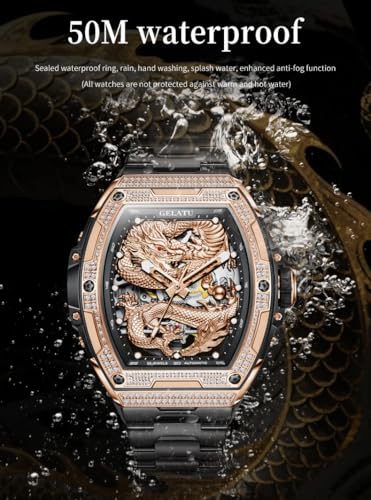 Image of OLEVS Automatic Men's Watches Fashion Diamond Dragon Skeleton Mechanical Self Winding Tourbillon Stainless Steel Waterproof Luminous Watches for Men