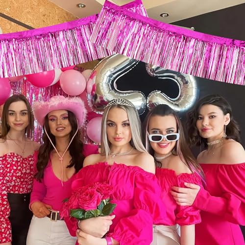 Image of BEISHIDA 3 Packs Metallic Foil Fringe Garland Rose Red Wall Hanging Tinsel Fringe Banners for Car Floats Bridal Shower Wedding Birthday Valentine's Day Anniversary Party Decoration(30 Feet)