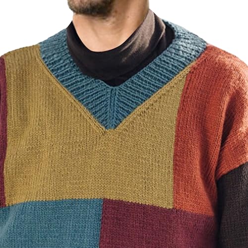 Pull col en V pour homme à manches longues décontracté et coloré