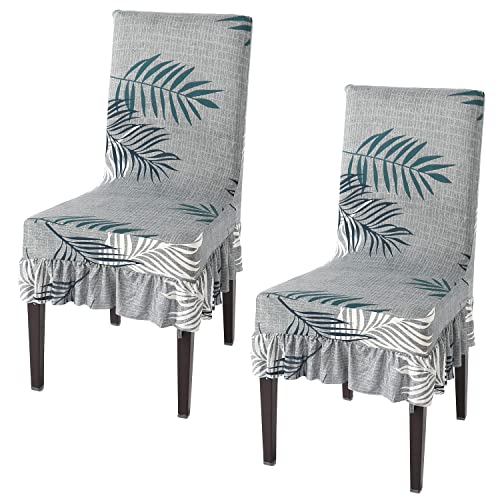 Image of HOKIPO Cover for Dining Chair 2 Seats Elastic Slip Frill Covers (AR-4074-D7*2),Grey