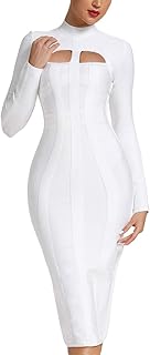 UONBOX Women's Sexy Cut Out Long Sleeves Midi Bodycon Party Bandage Dress