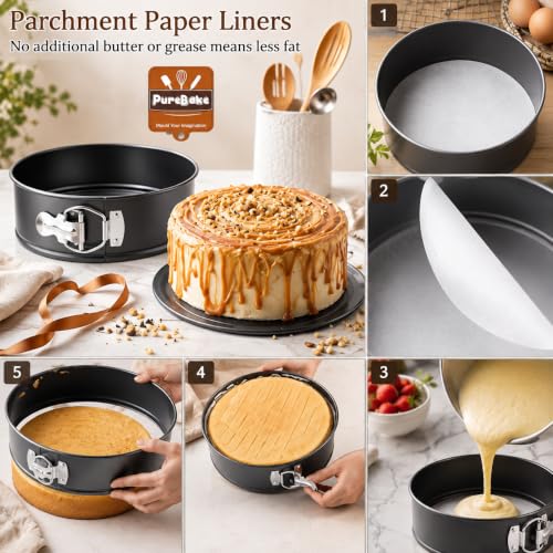 Image of PureBake Round Cake Tin Set SGS Certified Non-Stick Springform Moulds Removable Bottom Cheesecake Moulds for OTG Microwave Baking Durable Cake Pans for Home Bakers (4 pcs Cake Tin Set)
