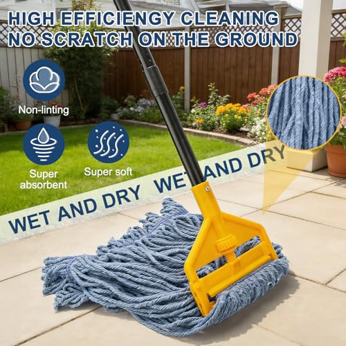 Image of KeFanta 2 Pack Commercial Mop Heavy Duty Industrial Mops,60 inch Long Handle with Looped-End String Cotton Wet mop Head Replacement for House,Kitchen,Laminate,Tile,Vinyl,Hardwood Floor Cleaning(Blue)