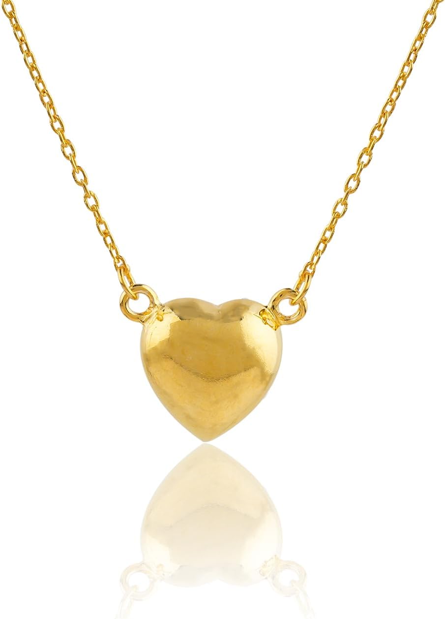 Puffy Heart Charm Necklace for Women | 14K Gold Plated Necklace | Handmade Hypoallergenic Dainty Jewelry | Minimalist & Love Necklace 20 inch
