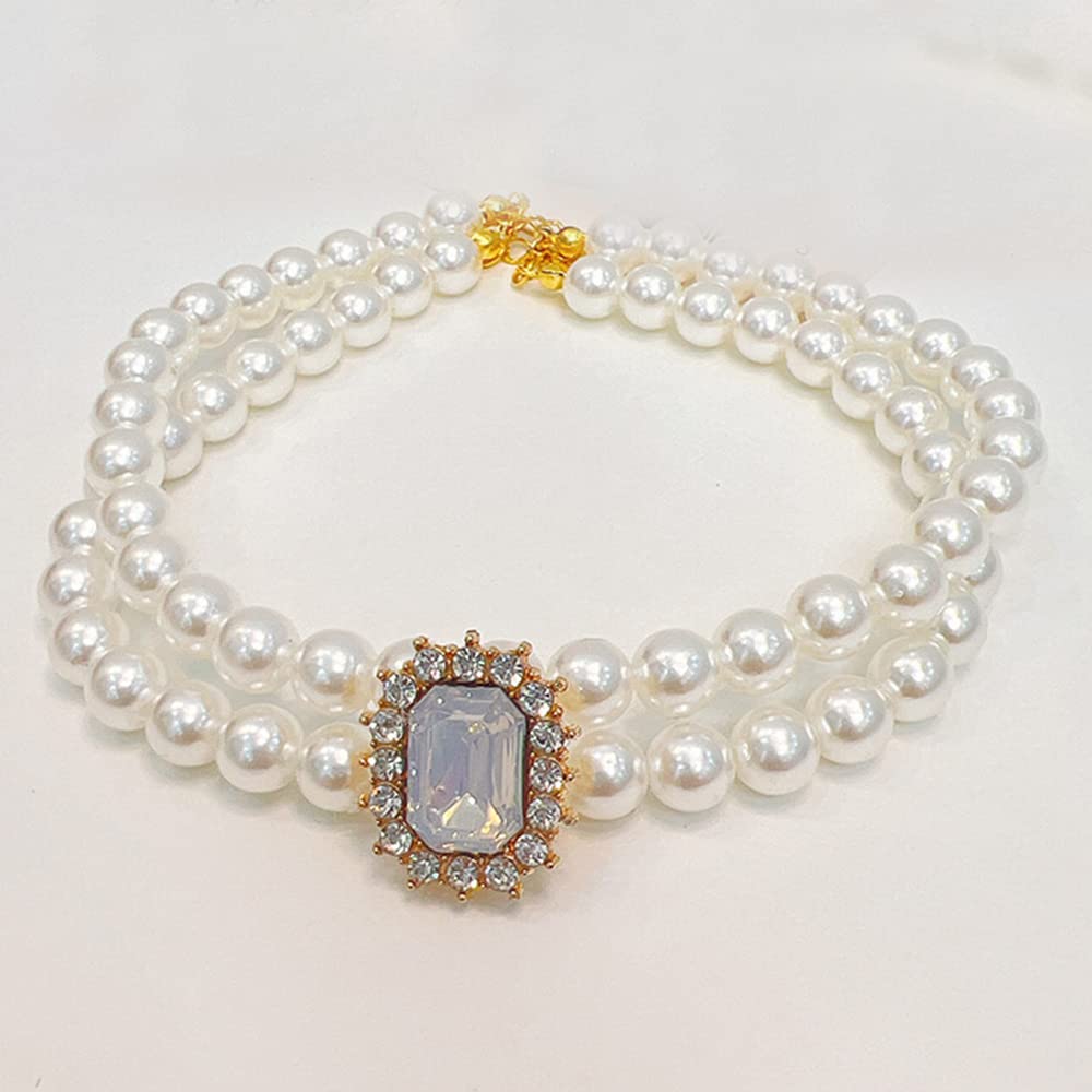 RayMinsino Pet Collar Adjustable gem cat Pearl Necklace Set with Diamond Elastic pet Accessories