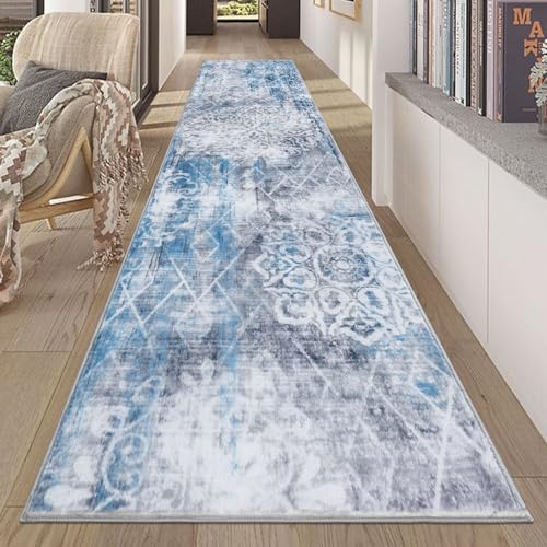 HEBE Hallway Runner Rug 2'x10', Washable Non Slip Kitchen Rug Runner | Soft Boho Bedroom Runner Rug, Vintage Distressed Low-Pile Floor Carpet Runners for Hallway, Entrance, Bathroom, Laundry