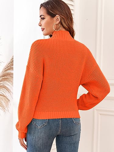 Image of ZAFUL Women's Cropped Turtleneck Sweater Lantern Sleeve Ribbed Knit Pullover Sweater Jumper