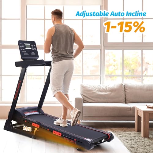Image of Hipicute Treadmill with Auto Incline,Running Machine with Heart Sensor,3.5 HP Quiet Brushless,8.7 MPH, Shuttle Buttons,48 * 18in Running Area,Folding Treadmill for Home Office Indoor Cardio Exercise