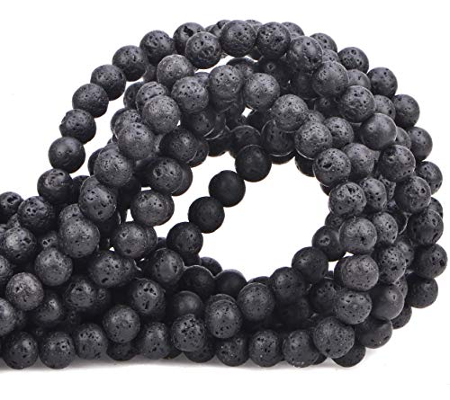100Pcs Natural Crystal Beads Stone Gemstone Round Loose Energy Healing Beads With Free Crystal Stretch Cord For Jewelry Making (Black Lava, 8Mm) #TOP1