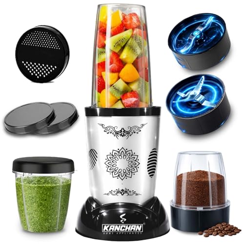 Image of Kanchan Nutri-Blend Mixer Grinder 450 Watt | Blender for Smoothie Juice Puree Masala Chutney, Unbreakable Jars (500ml & 300ml) -SS Blades for Grind & Blend (Silver, 3 Jar)