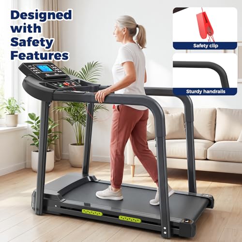 Senior Walking Treadmill with APP Workouts, Extra-Wide 16.55" Deck, 2.5HP Quiet Motor, Extra-Long Handrails, 0.5-7.5MPH Low-Impact, 300LBS Capacity, Heart Rate Sensor, 12 Programs, Foldable - Image 5