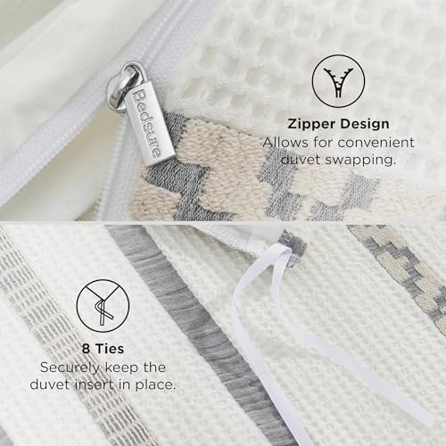 Image of Bedsure Waffle Weave Duvet Cover Queen - 100% Cotton Boho Duvet Cover Set with 2 Pillowcases - Extra Soft Cream White PureWoven Textured Comforter Cover with Zipper Closure (Queen, 90 inchx90 inch)