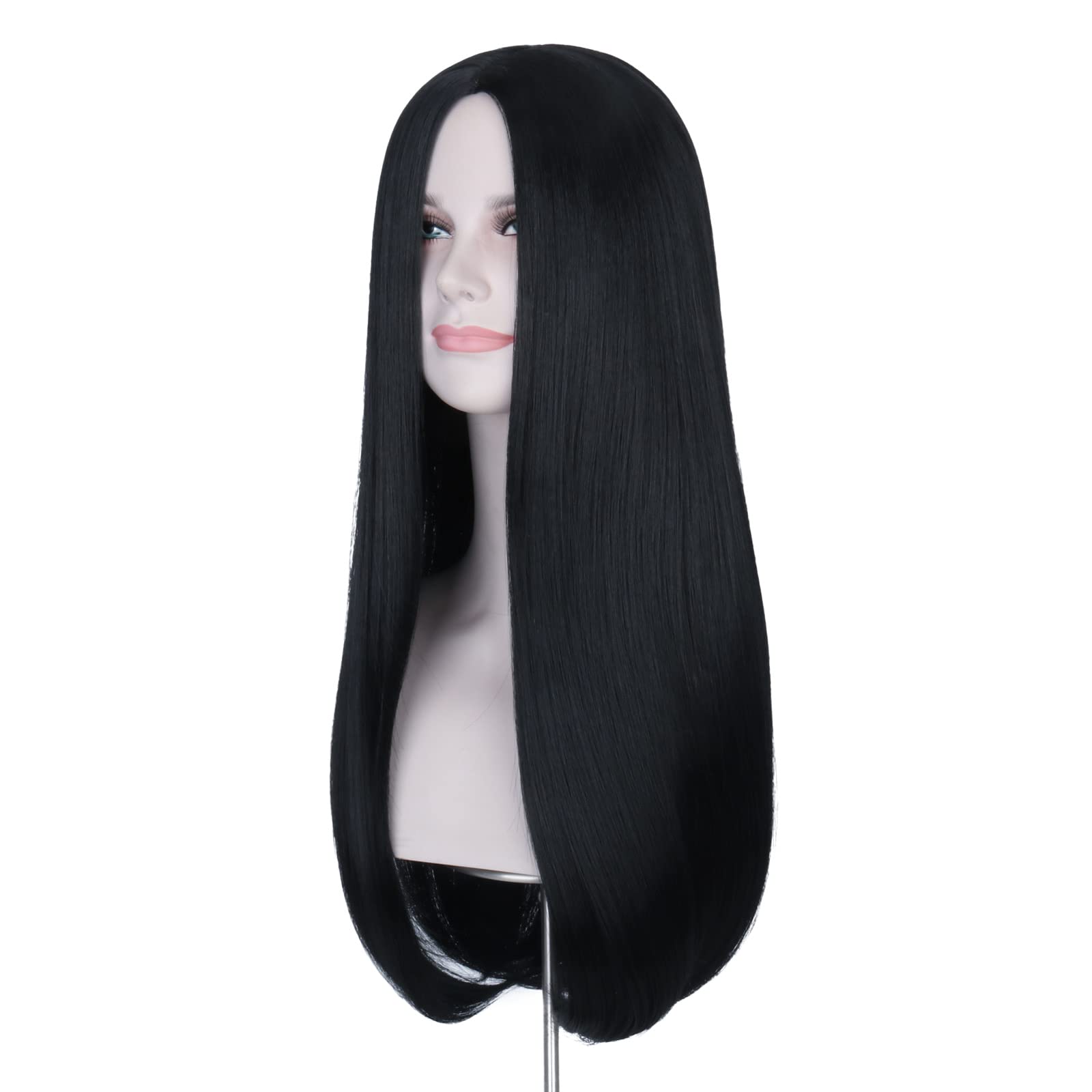 Miss U Hair Women Long Straight Black Wig Family Halloween Costume Wig No Bangs Center Part Cosplay Wigs