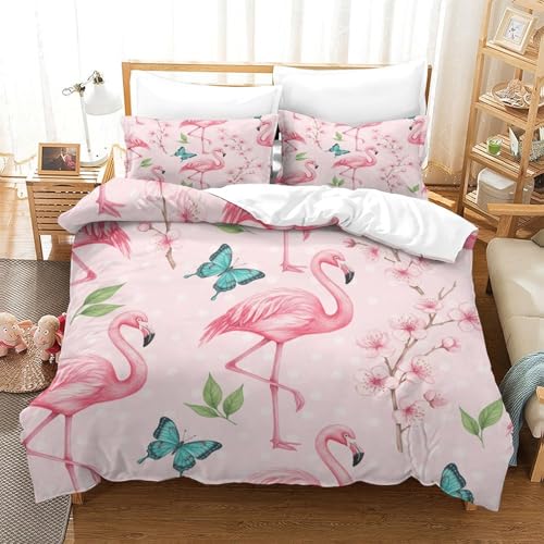 Housse de couette flamant rose effet 3D microfibre luxe - 3