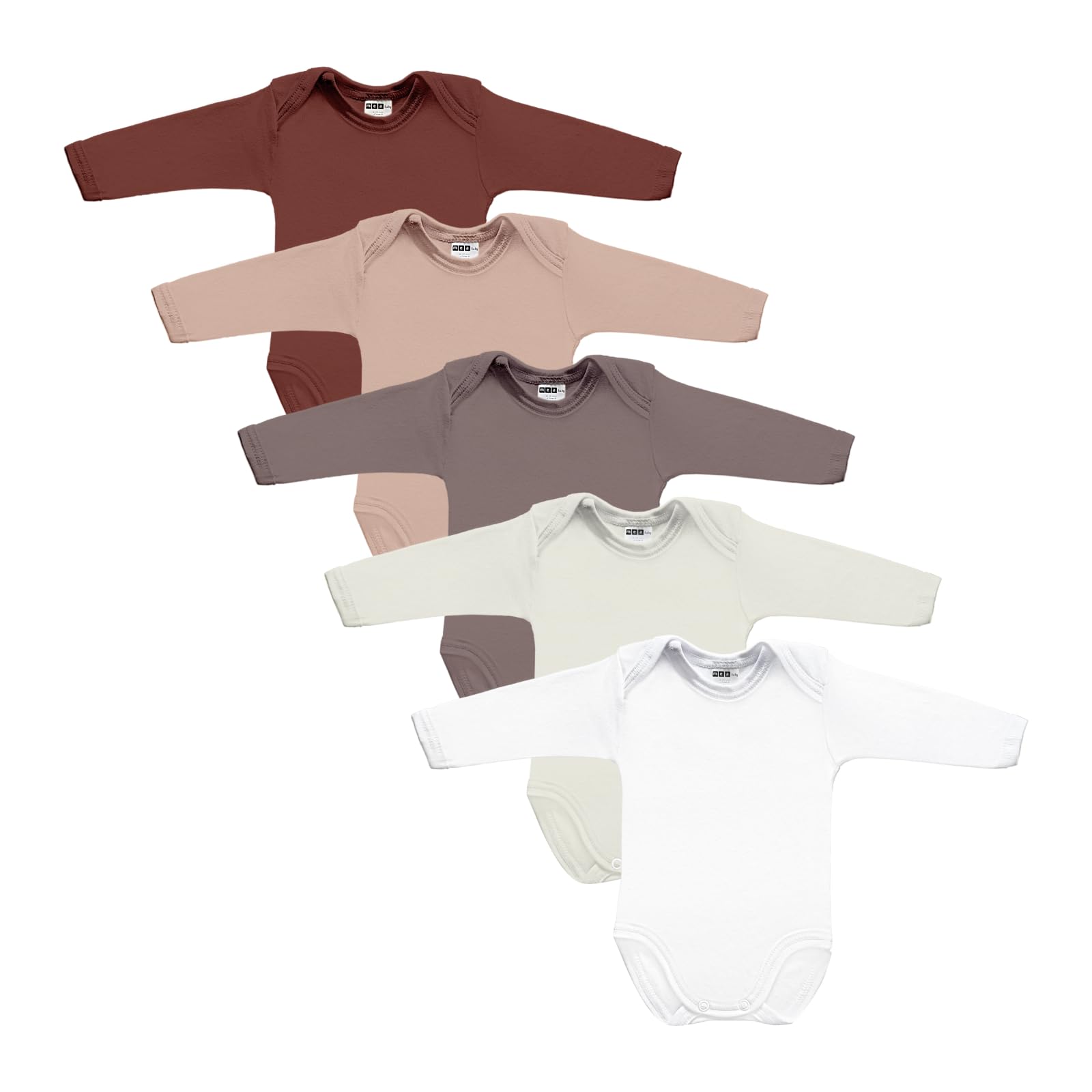 MEA BABY Body unisex per neonato, maniche lunghe, 100% cotone, confezione da 5 pezzi