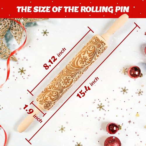 Christmas Gift Wooden Embossed Rolling Pin for Baking, Stocking Stuffers Gifts for Women, Deep Engraved Embossing Rolling Pins with Snow Pattern Designs for Baking Cookies Stamps Roller DIY Tools - Image 5