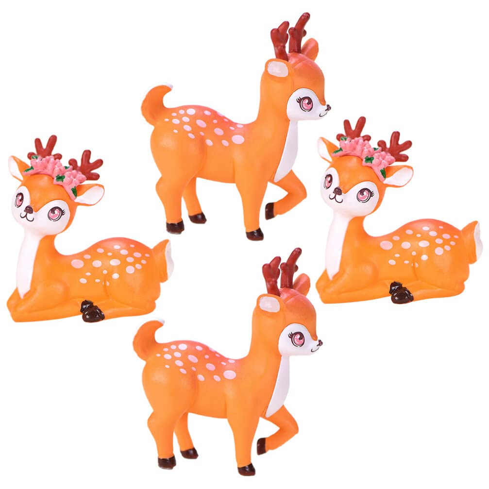 Healvian 4pcs Forest Animal Deer Figures Toy Mini Deer Figurines Cake Toppers Mini Fawns Miniature Deer Statue Woodland Animal Figurine for Baby Shower Birthday Wedding