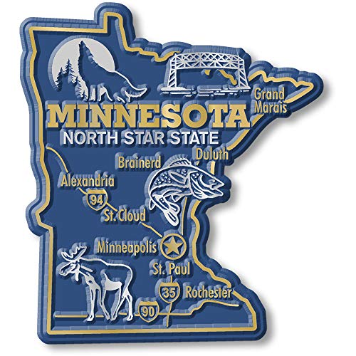 Minnesota Giant State Magnet by Classic Magnets, 3.2" x 3.6", Collectible 3D Rubber Vintage-Style Souvenirs and Gifts Made in the USA