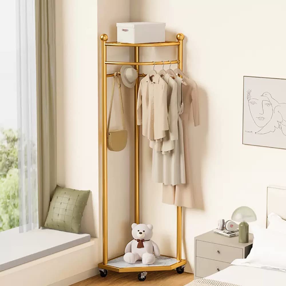 Aycdl D Meyebp Gol Rolling Coat Rack With Storage Basket Metal Corner Pants Hanger For Hallway Living Room Bedroom - Stylish & Functional Nizer,