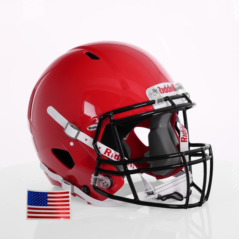 Green Gridiron - Riddell Speed Victor I - Youth w/Black S-2BD-HS4-1P + Chrome US Helmet Flag Decal (Scarlet, Large/X-Large)