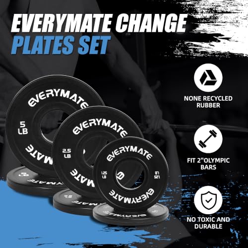 Image of EVERYMATE Change Weight Plates 1.25LB 2.5LB 5LB Set Fractional Olympic Bumper Plates for Cross Training Steel Insert Strength Training