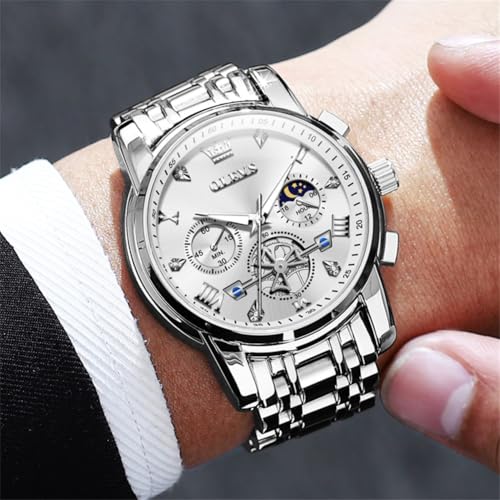 Image of OLEVS Watches Men Waterproof Luxury Big Face Mens Watch Stainless Steel Quartz Analog Dress Watches for Men Luminous Multifunction Man Watch Relojes De Hombre