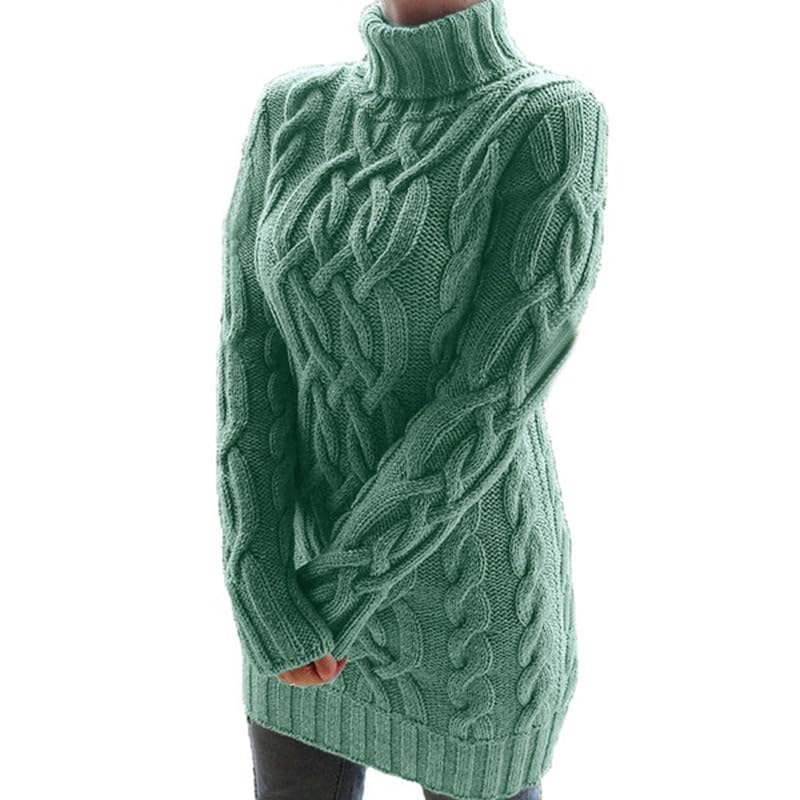 Womens Turtleneck Cable Knit Long Sleeve Midi Sweater Fall Winter Slim Fit Tunic Warm Pullover Sweaters for Women