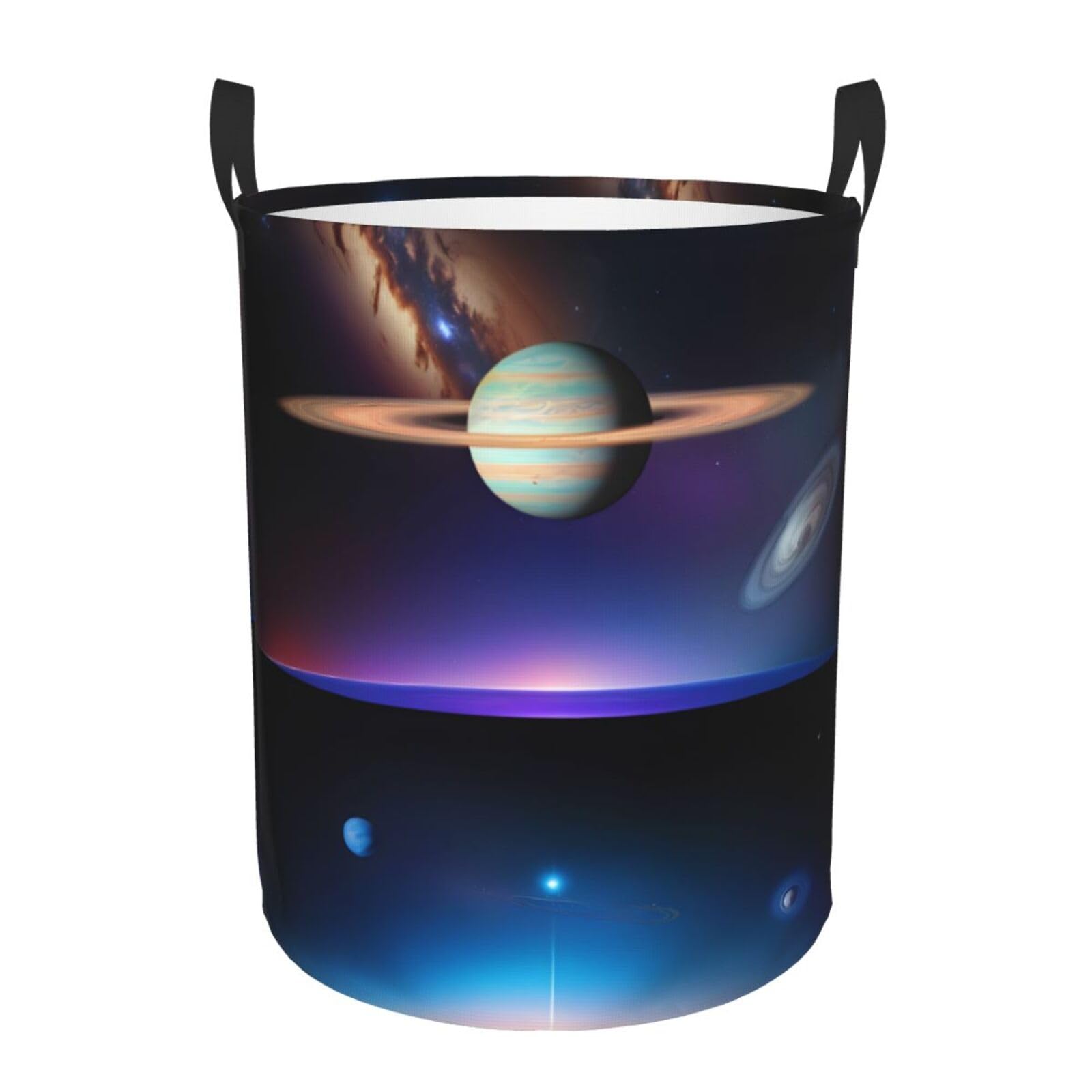 S Collapsible Cosmic Saturn Print Circular Hamper Round